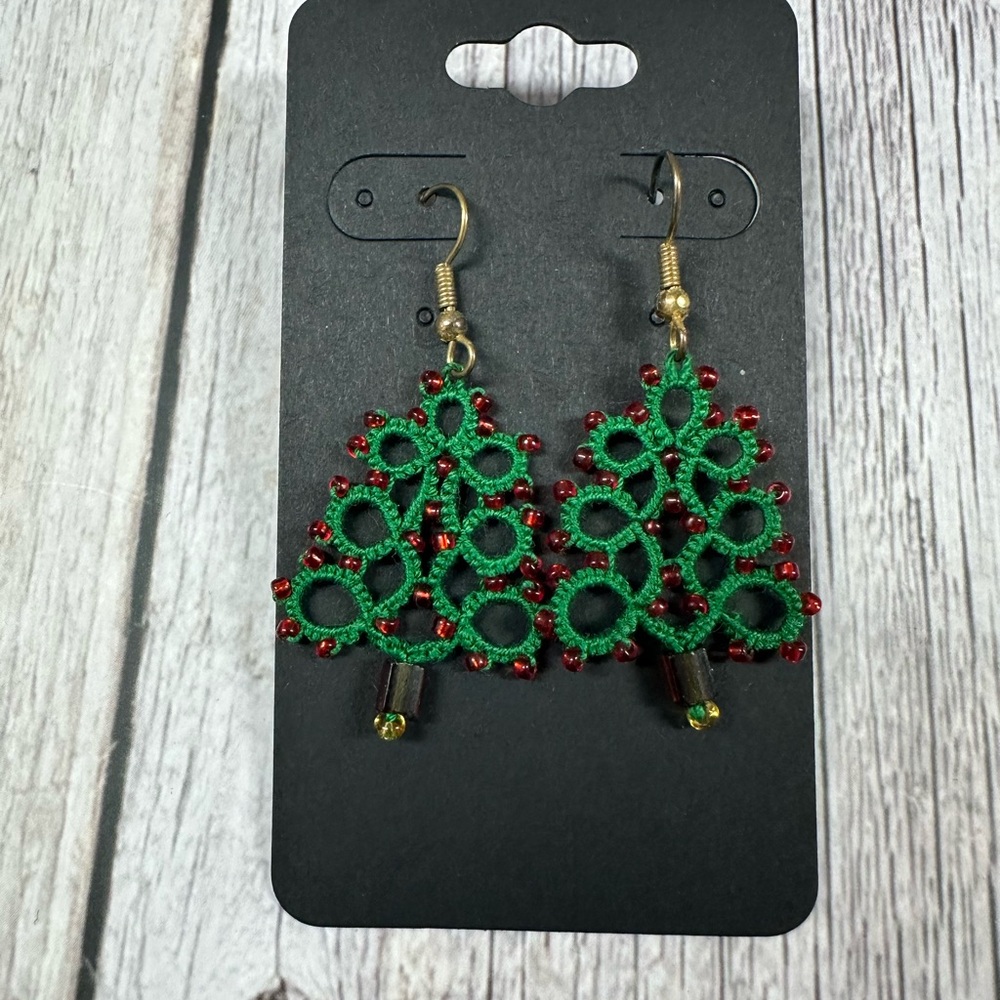 Green and Red Christmas Tree Earrings